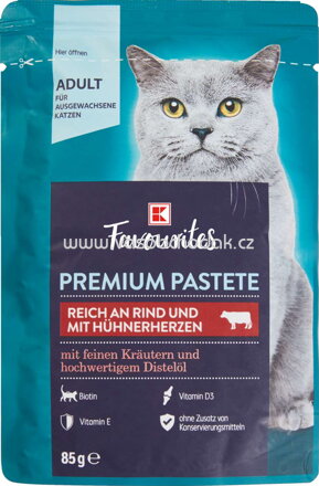 K-Favourites Premium Pastete Reich an Rind und mit Hühnerherzen, Adult, 85g