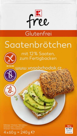 K-Free Glutenfrei Saatenbrötchen mit 12% Saaten, zum Fertigbacken, 240g