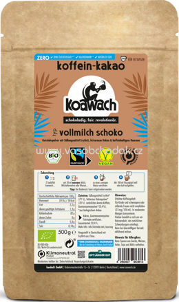 Koawach Koffein Kakao Vollmilch Schoko, 500g