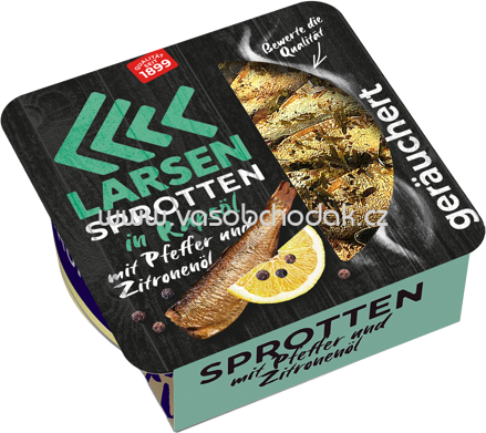 Larsen Premium Sprotten in Rapsöl mit Pfeffer und Zitronenöl, 160g