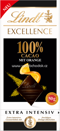 Lindt Excellence 100% Cacao mit Orange, 50g