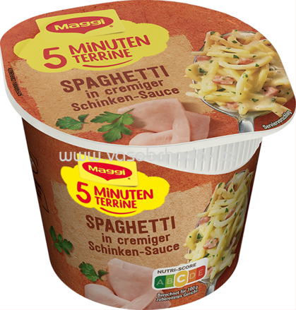 Maggi 5 Minuten Terrine Spaghetti in cremiger Schinkensauce, Becher, 1 St