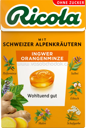 Ricola Bonbon Ingwer & Orangenminze, zuckerfrei, 50g