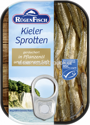 Rügen Fisch Kieler Sprotten geräuchert in Pflanzenöl, 106g