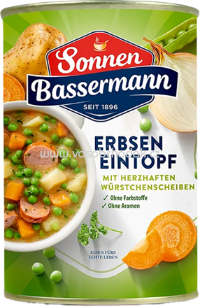 Sonnen Bassermann Eintopf 1 Teller - Erbsen Eintopf mit herzhaften Würstchen, 400g