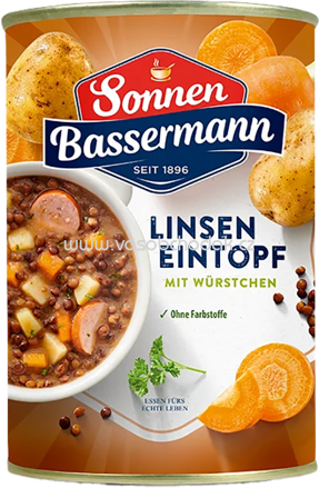 Sonnen Bassermann Eintopf 1 Teller - Linsen Eintopf mit Würstchen, 400g