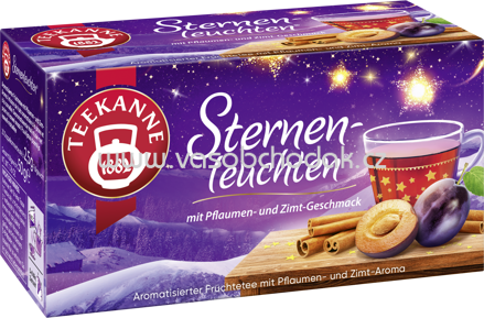 Teekanne Sternen-leuchten mit Pflaumen, Zimt Geschmack, 20 Beutel