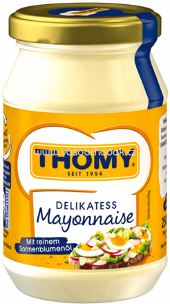 Thomy Delikatess-Mayonnaise mit reinem Sonnenblumenöl im Glas, 250 ml
