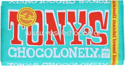 Tony's Chocolonely Vollmilch Karamell Mandel Brezel Honig-Mandel-Nougat Meersalz, 180g