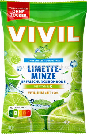 Vivil Erfrischungsbonbons Limette-Minze ohne Zucker, 120g