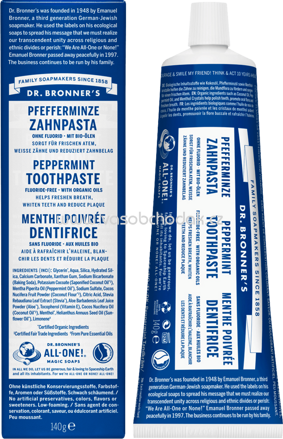 Dr.Bronner's Zahnpasta Pfefferminze, fluoridfrei, 140g