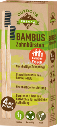 Outdoor Freakz Zahnbürste Bambus Familien-Packung, 4 St