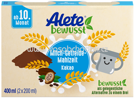 Alete Milch Getreide Mahlzeit Kakao, ab 10. Monat, 2x200 ml, 0,4l