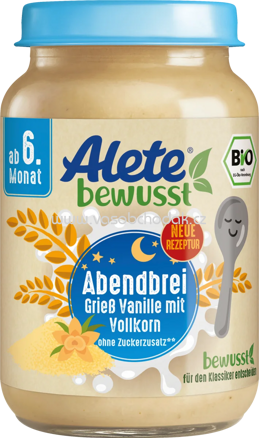 Alete Abendbrei Grieß Vanille mit Vollkorn, ab 6. Monat, 190 g