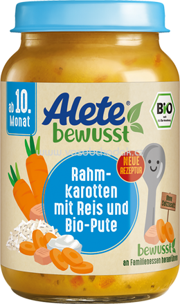 Alete Rahmkarotten mit Reis und Bio Pute, ab 10. Monat, 220g