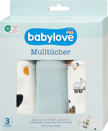 Babylove Mulltücher blau/weiß Baustelle, 3 St