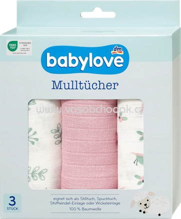 Babylove Mulltücher rosa/weiß, 3 St