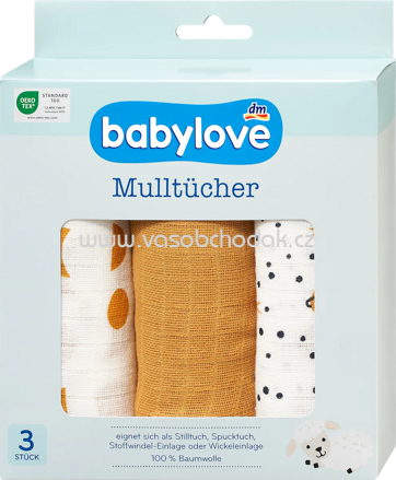 Babylove Mulltücher senfgelb/weiß, 3 St