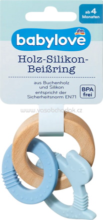 Babylove Beißring Holz/Silikon blau, 1 St
