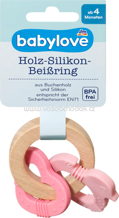 Babylove Beißring Holz/Silikon pink, 1 St