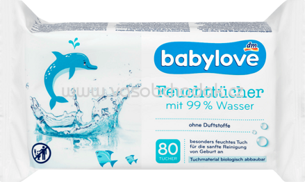 Babylove Feuchttücher mit 99% Wasser, 80 St