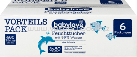 Babylove Feuchttücher mit 99% Wasser, 6x80 St, 480 St