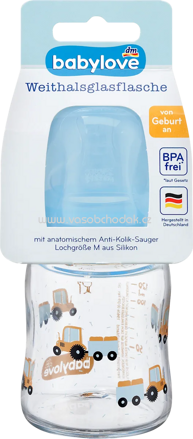 Babylove Babyflasche aus Glas Weithals, 120ml, blau, 1 St