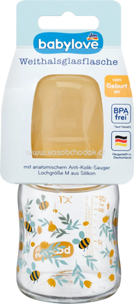 Babylove Babyflasche aus Glas Weithals 120 ml, gelb, 1 St