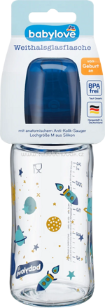 Babylove Babyflasche Weithals aus Glas, blau, von Geburt an, 240 ml, 1 St