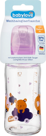 Babylove Babyflasche Weithals aus Glas, lila, von Geburt an, 240 ml, 1 St