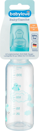 Babylove Babyflasche mit Trinksauger aus Silikon in Größe 1 M, 0-6 Monate, 250 ml, Wolke, 1 St