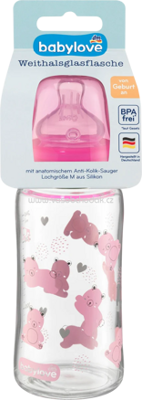 Babylove Weithalsflasche aus Glas mit Trinksauger aus Silikon, 240 ml, Bären, 1 St