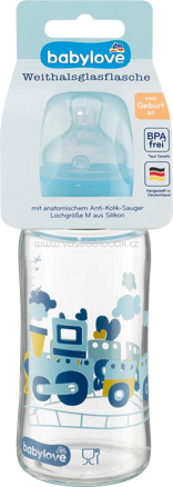 Babylove Weithalsflasche aus Glas mit Trinksauger aus Silikon, 240 ml, Zug, 1 St