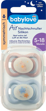 Babylove Schnuller Air Nacht symmetrisch, rosa/blau, 5-18 Monate, 2 St