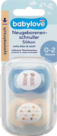 Babylove Schnuller für Neugeborene Silikon symmetrisch, blau/creme, 0-2 Monate, 2 St