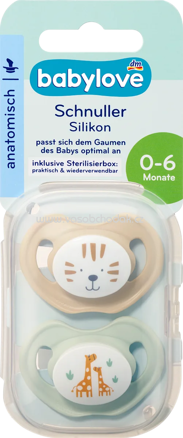 babylove Schnuller Silikon anatomisch, beige/mint, Gr. 1, 0-6 Monate, 2 St