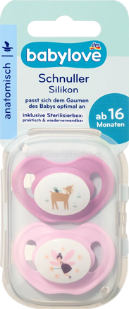 babylove Schnuller Silikon anatomisch, pink/rosa, Gr. 3, ab 16 Monaten, 2 St