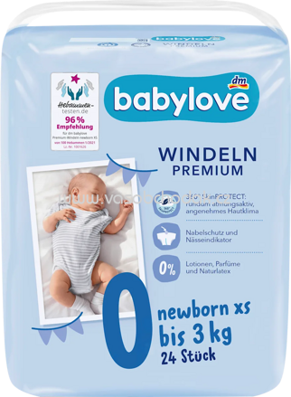 Babylove Windeln Premium Gr. 0 Newborn XS, bis 3 kg, 24 St