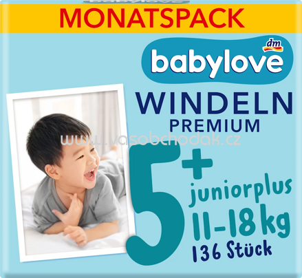 Babylove Windeln Premium Gr. 5+ Juniorplus, 11-18 kg, Monatspack, 136 St