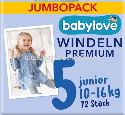Babylove Windeln Premium Gr. 5 Junior, 10-16 kg, Jumbo Pack, 72 St