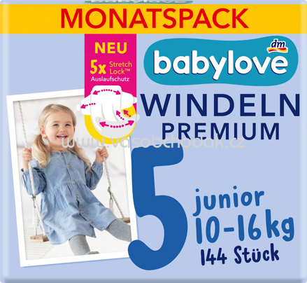Babylove Windeln Premium Gr. 5 Junior, 10-16 kg, Monatspack, 144 St