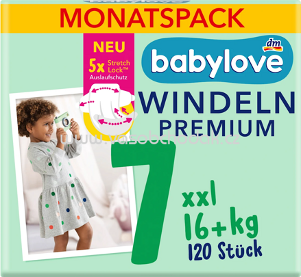 Babylove Windeln Premium Gr. 7 XXL, 16+ kg, Monatspack, 120 St