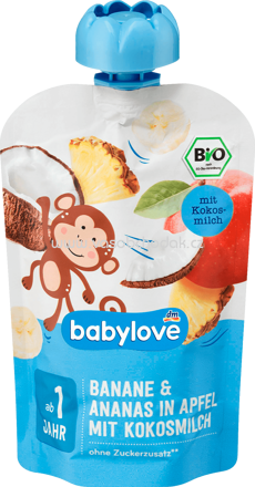 Babylove Quetschbeutel Banane & Ananas in Apfel mit Kokosmilch, ab 1 Jahr, 100g