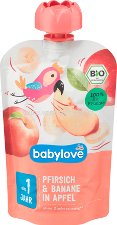 Babylove Quetschbeutel Pfirsich & Banane in Apfel, ab 1 Jahr, 100g