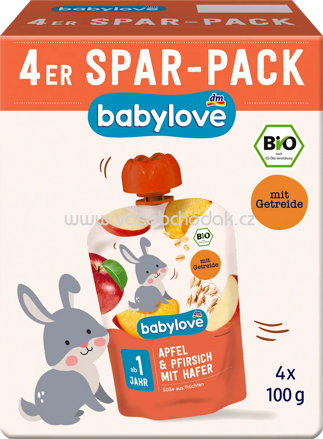 Babylove Quetschie Apfel & Pfirsich mit Hafer, ab 1 Jahr, 4x100g, 400g