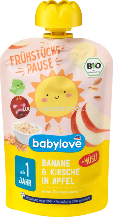 Babylove Quetschbeutel Banane Kirsche in Apfel Müsli, ab 1 Jahr, 100g