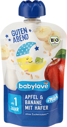 Babylove Quetschbeutel Guten Abend Apfel Banane mit Hafer + Milch, ab 1 Jahr, 100g