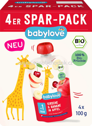 Babylove Quetschies Banane & Kirsche in Apfel, ab 1 Jahr, 4x100g), 400g