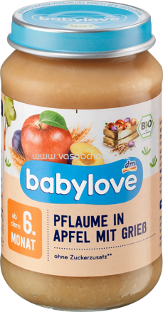 Babylove Pflaume in Apfel mit Grieß, ab dem 6. Monat, 190g