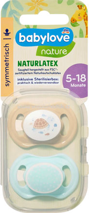 Babylove nature Schnuller Latex symmetrisch, beige/mint, Gr. 2, 5-18 Monate, 2 St